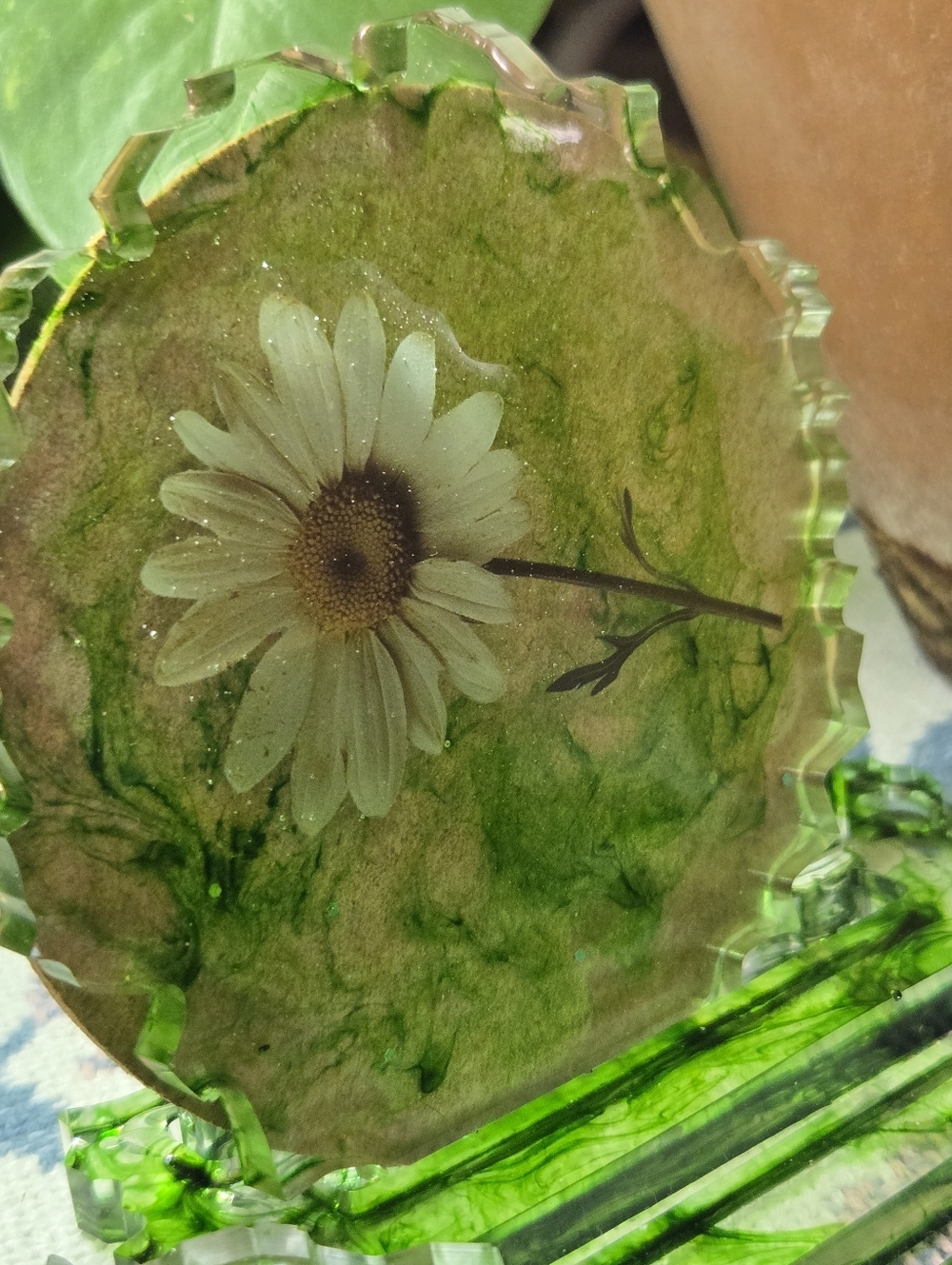 Handcrafted Whimsical Garden 4pc Coaster Set With Tray- Green & Clear - Picture 6 of 9